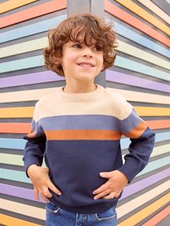 Pull garçon colorblock rayé maille fine