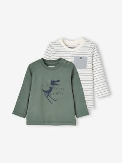 Bébé-T-shirt, sous-pull-T-shirt-Lot de 2 T-shirts bébé motif animal et rayé