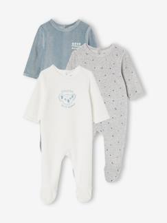 Les Basics-Bébé-Lot de 3 pyjamas en velours bébé ouverture dos