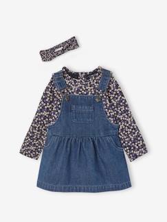 Baby-Kleid, Rock-Mädchen Baby-Set: Jeans-Latzkleid, Shirt & Haarband