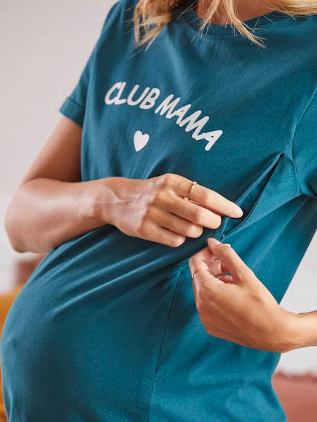 Nachthemd für Schwangerschaft & Stillzeit, Bio-Baumwolle grün 