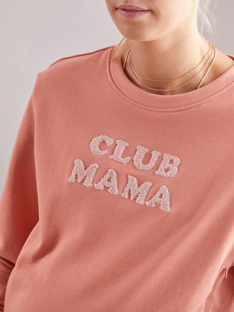 Sweat molleton à message grossesse et allaitement Gris chiné+Marron chocolat 