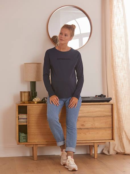 T-shirt à message grossesse et allaitement en coton bio bleu marine 