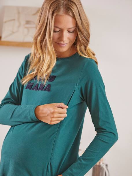 T-shirt à message grossesse et allaitement en coton bio marine grise+Vert 