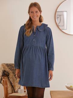 Umstandsmode-Kleid-Jeanskleid mit Bubikragen, Schwangerschaft & Stillzeit