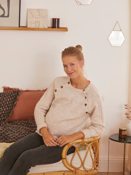 Pullover mit Zopfmuster für Schwangerschaft & Stillzeit wollweiß 