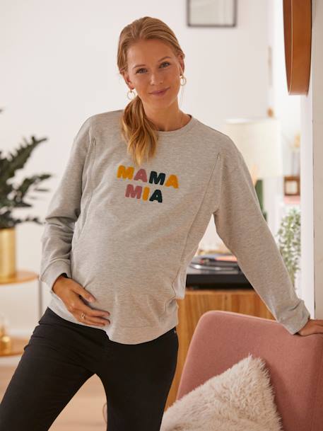 Sweatshirt mit Messageprint für Schwangerschaft & Stillzeit grau meliert 