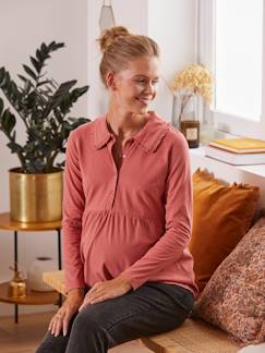 Umstandsmode-T-Shirt, Top-Blusenshirt mit Rüschenkragen, Schwangerschaft & Stillzeit