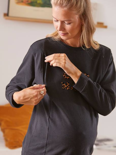 Sweatshirt mit Messageprint für Schwangerschaft & Stillzeit schwarz leoprint 