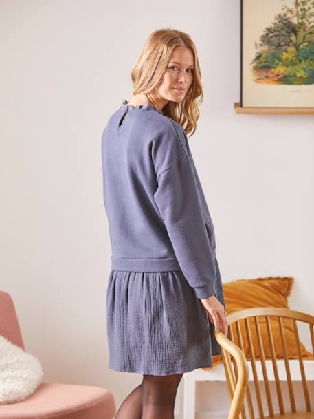 Kleid mit Materialmix, Schwangerschaft & Stillzeit anthrazit 