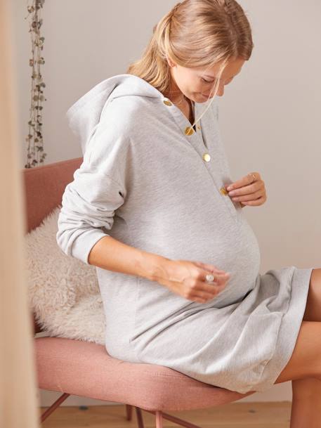 Robe-sweat molleton à capuche grossesse et allaitement Gris chiné 