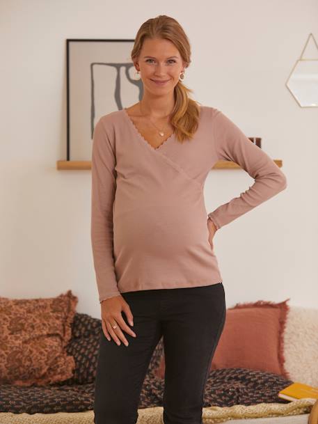 Shirt mit Wickelausschnitt, Schwangerschaft & Stillzeit anthrazit+rosa 