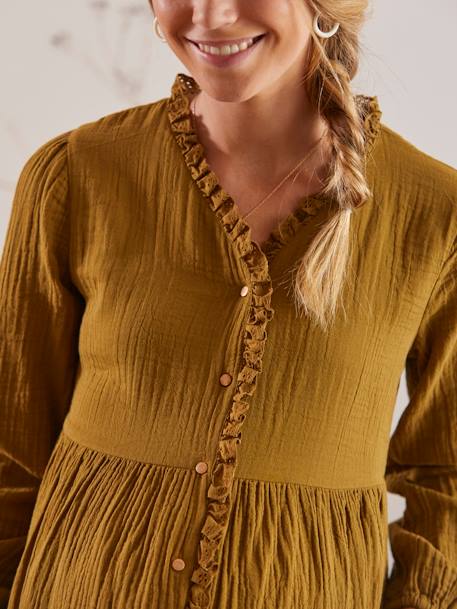 Blouse gaze de coton de grossesse et d'allaitement KAKI+noir 