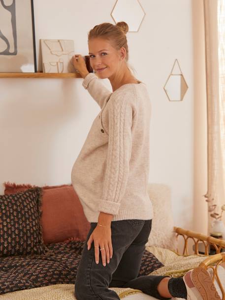Pullover mit Zopfmuster für Schwangerschaft & Stillzeit wollweiß 