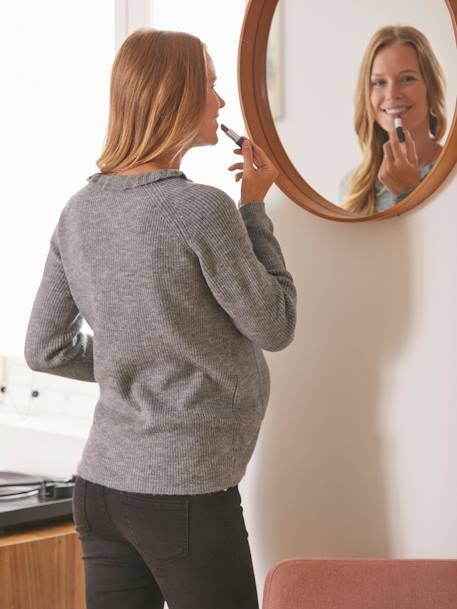 Pull col froufrou grossesse et allaitement Gris 