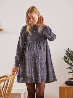 Vêtements de grossesse-Collection allaitement-Robe imprimée gaze de coton grossesse et allaitement