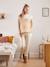 T-shirt col volanté de grossesse et d'allaitement beige+Camel rayé 