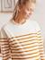 T-shirt col volanté de grossesse et d'allaitement beige+Camel rayé 