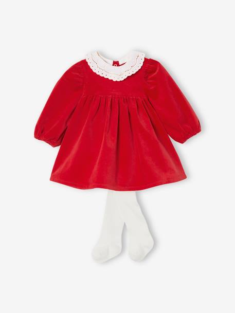 Robe en velours bébé et son collant assorti rouge 