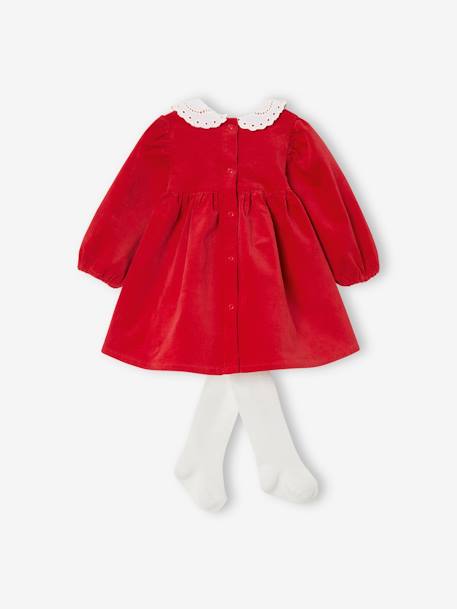 Robe en velours bébé et son collant assorti rouge 