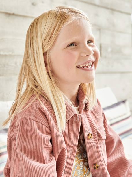 Mädchen Hemdjacke aus Cord hellkhaki+rosa 