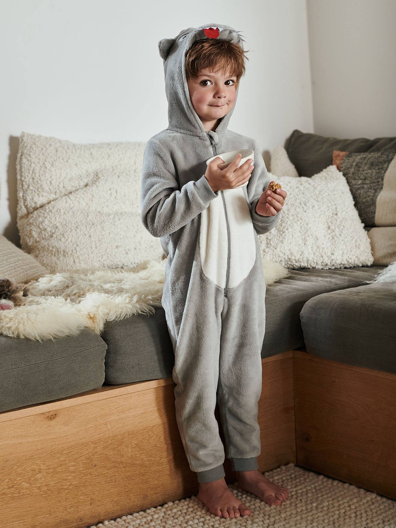 Combi-pyjama loup garçon - gris clair, Garçon