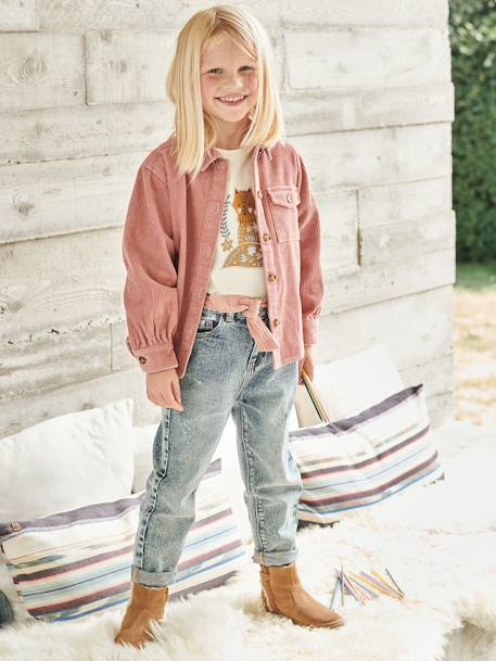 Mädchen Hemdjacke aus Cord hellkhaki+rosa 