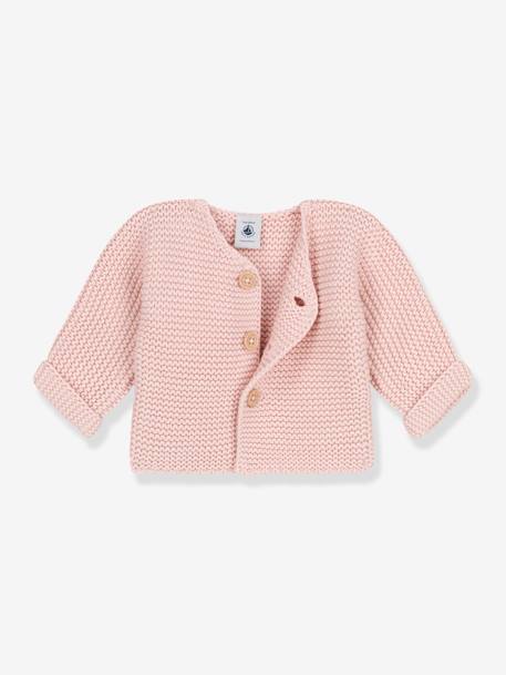 Baby Strickjacke PETIT BATEAU, Bio-Baumwolle rosa+weiss 