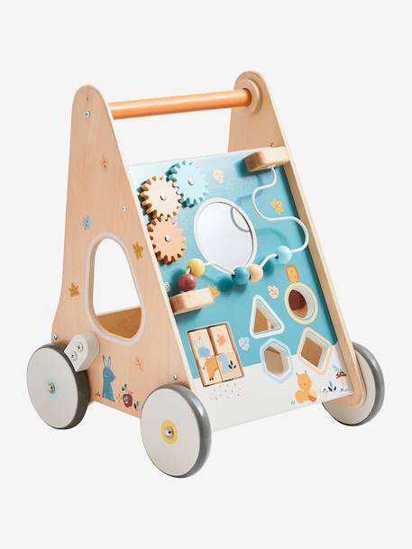 Chariot de marche avec freins en bois FSC® BLANC MOYEN UNI AVEC DECOR+bois+rose 