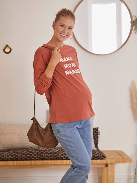 Shirt mit Messageprint für Schwangerschaft & Stillzeit braun 