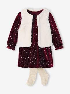 Bébé-Robe, jupe-Ensemble bébé : robe en velours + gilet en fausse fourrure + collants