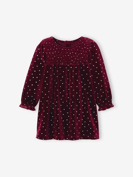Mädchen Baby-Set: Samtkleid, Webpelz-Weste & Strumpfhose bordeaux 