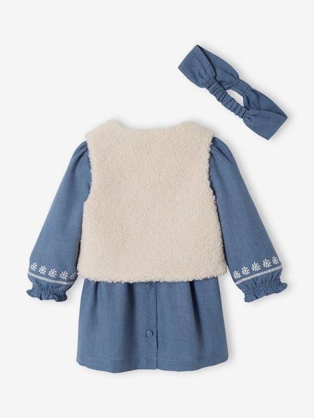Mädchen Baby-Set: Kleid, Weste & Haarband blaugrau 