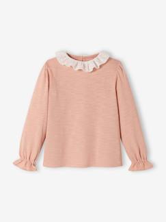 Fille-T-shirt, sous-pull-T-shirt-T-shirt fille col en broderie anglaise