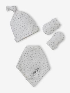 Bébé-Accessoires-Ensemble bonnet + moufles + foulard + sac bébé fille imprimé personnalisable