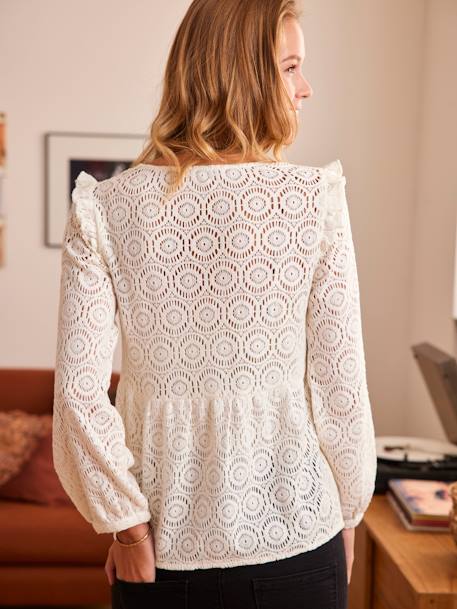 Blouse dentelle macramé grossesse et allaitement Beige 