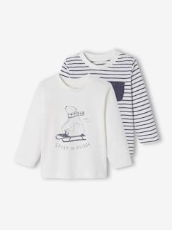 Bébé-T-shirt, sous-pull-Lot de 2 T-shirts bébé motif animal et rayé BASICS