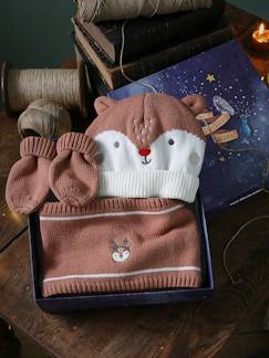 Bébé-Accessoires-Bonnet, écharpe, gants-Ensemble bonnet + snood + moufles renne de Noël bébé