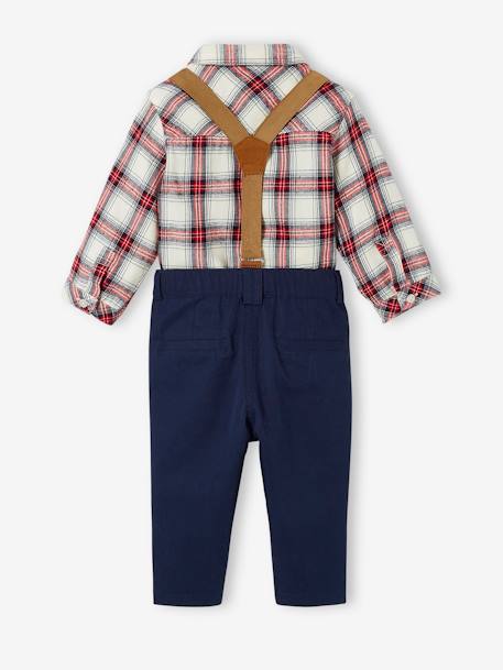 Jungen Baby-Set: Hemd, Hose mit Hosenträgern & Fliege wollweiß 