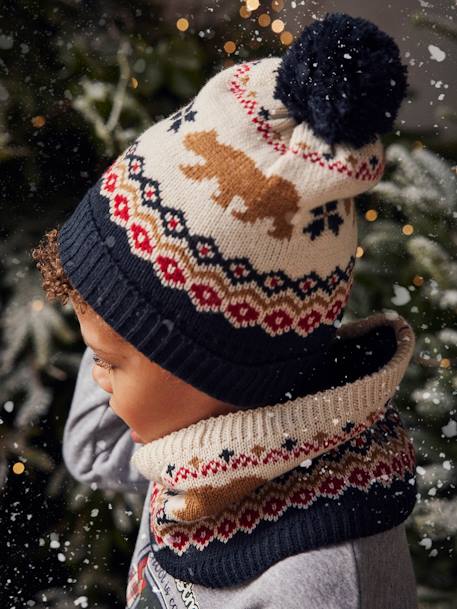 Geschenk-Set Mütze, Snood + Handschuhe nachtblau 
