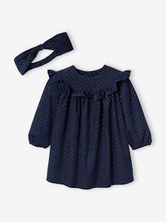 Bébé-Robe, jupe-Robe à volant bébé en velours et son bandeau assorti