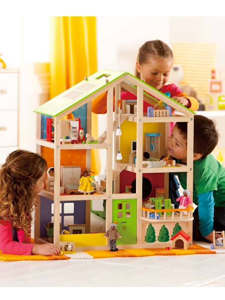 Maison de poupée meublée et décorée Multicolore 