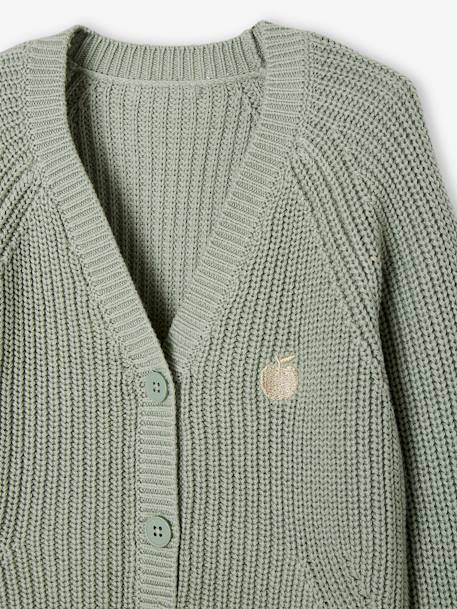 Gilet maille perlée fille corail+jaune pâle+vert sauge 
