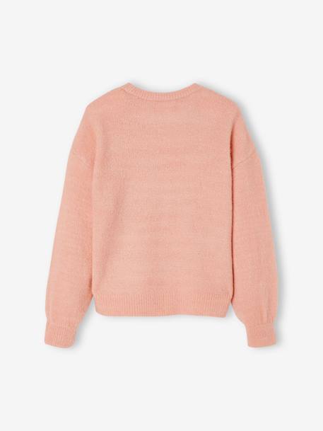Pull jacquard duveteux fille bleu ciel+rose 