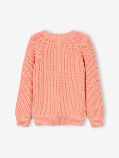 Mädchen Strickjacke mit V-Ausschnitt hellgelb+koralle+salbeigrün 
