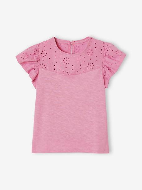 T-Shirt mit Volant‰rmeln und Lochstickerei fuchsia+koralle+malve+marine+weiß 