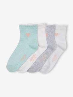 Fille-Sous-vêtement-Lot de 4 paires de mi-chaussettes brodées coeur scintillant fille