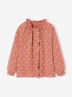 -Chemise à volants en gaze de coton fille imprimée fleurs