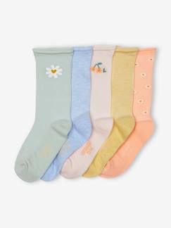 Fille-Sous-vêtement-Lot de 5 paires de chaussettes marguerites fille en maille côtelée