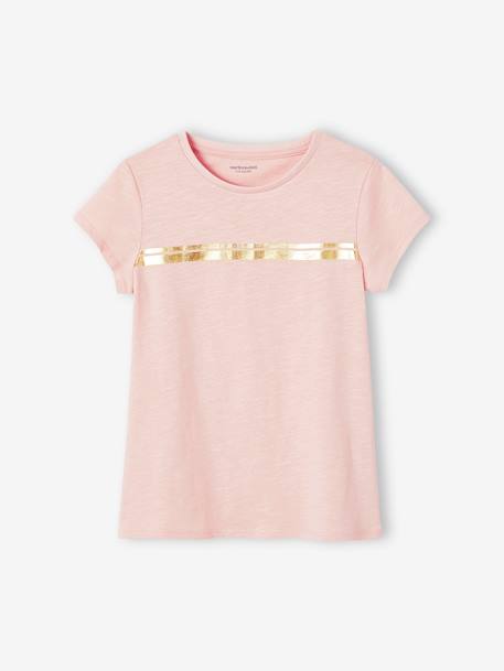 T-shirt de sport Basics fille rayures irisées placées écru+gris chiné+rose poudré 